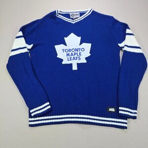 NHL Toronto Maple Leafs Sweater Knit V-Neck Striped Blue White Mens Medium